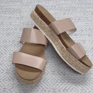 Women’s Double Band Espadrille Slide Sandals in Light Pink